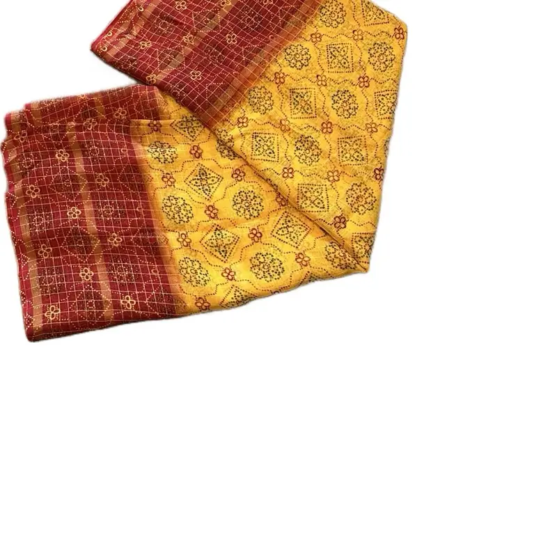 Traditional Georgette Bhadhani Print Saree, Complete with Falls and Picco