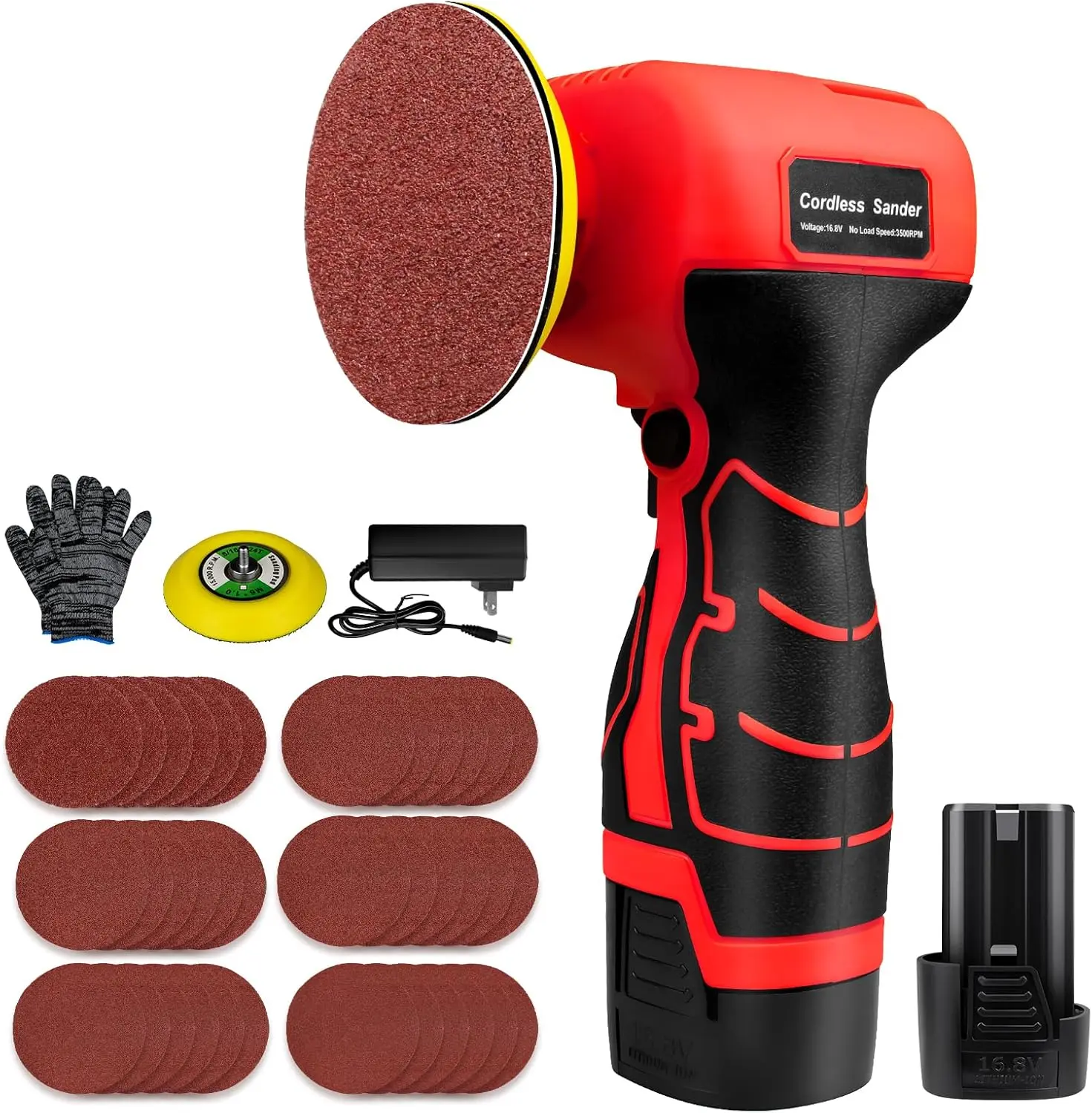 16.8V Cordless Electric Sander with 36 count Sandpapers, 3500 RPM, 3.0Ah , Lightweight & Compact Design for , Metal,  Removal, and DIY Projects