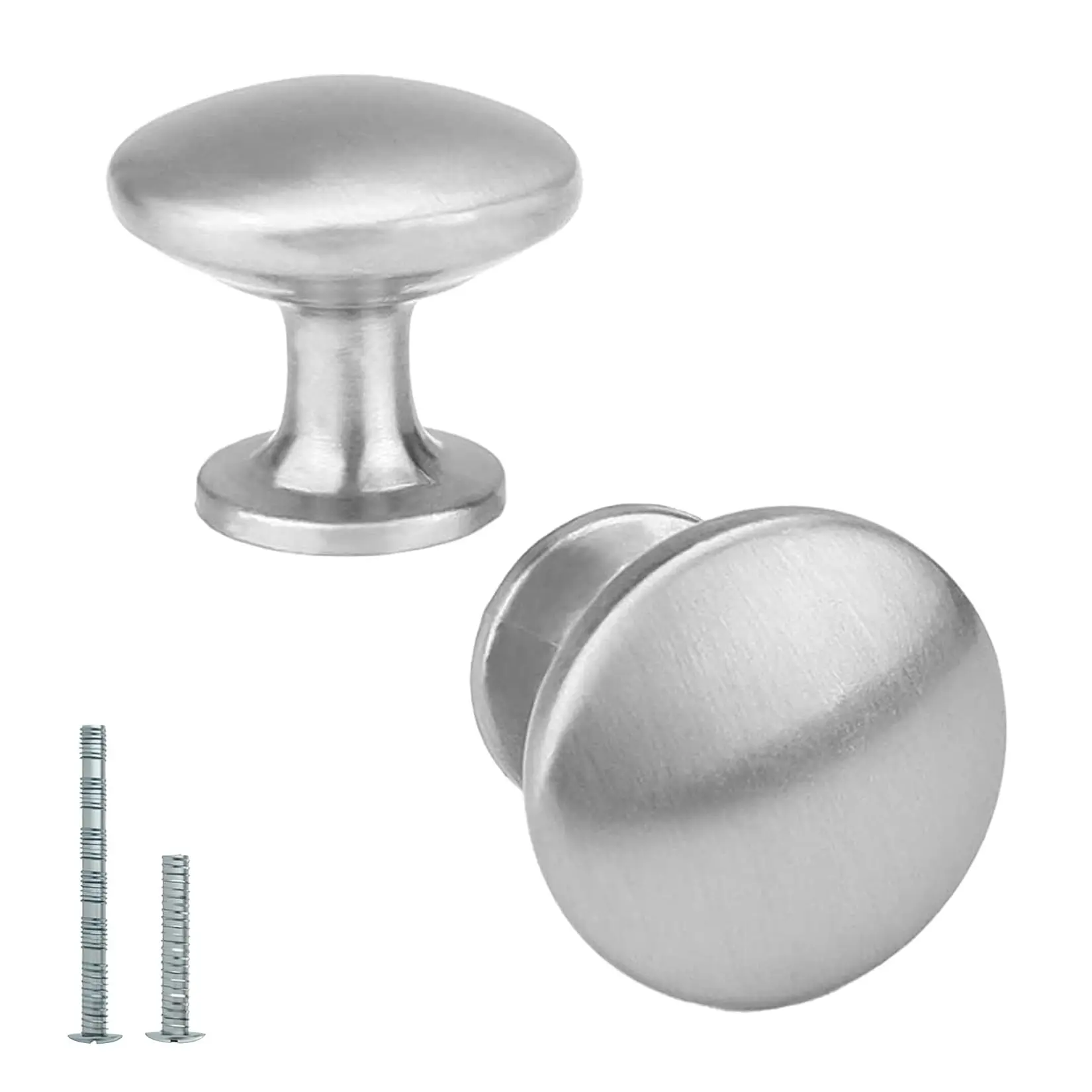 30-Pack Brushed Nickel Cabinet Knobs - Solid Zinc Alloy Classic Round Mushroom Design Hardware with Long-Lasting Durability, 1.18in Diameter for Kitchens, Dressers, Bathrooms, 1.18" Dia.