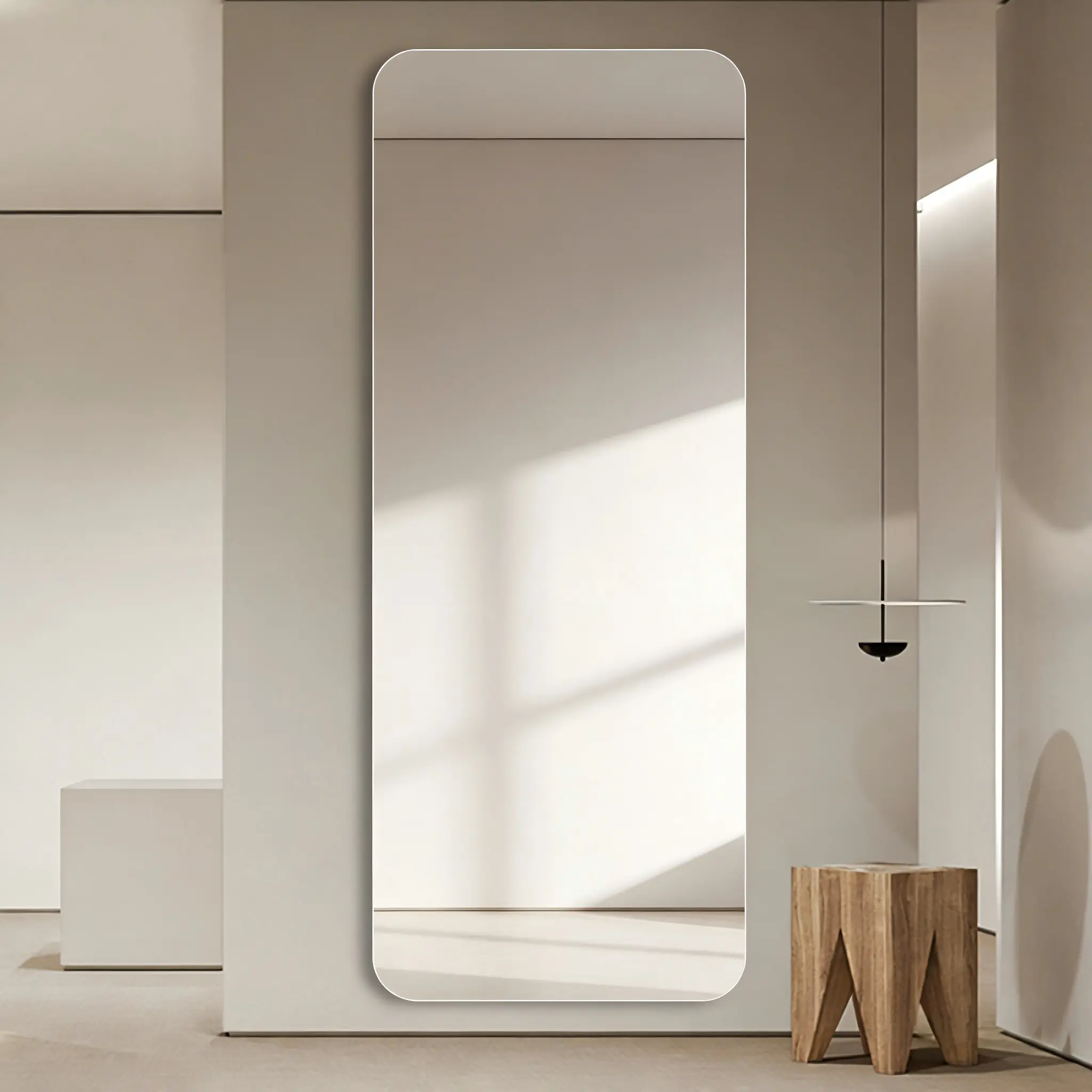 60"x 15" inch Full Body round corner mirror for Living Room Bedroom Cloakroom Wall hanging with hanging hole High quality 5mm silver mirror  Explosion-proof glass
