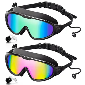 2-Pack Swim Goggles with Nose Clip forAdults and Teens, Leak-Proof Outdoor Swimming Goggles, Comfortable and Stylishfor Pool, Beach and Open Water