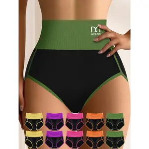 10 Pieces Women's Clashing Stripes Breathable Comfort Fit Women's High Waisted Panties Elastic Soft Hip Wrap High Waisted Thigh Panties And Women's High Waisted Sports Fashion Panties