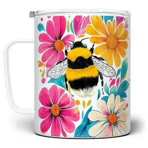 LOFTIPOP Floral Bee Mug, Cute Bohemian Insect Cup, Designed and Printed in the USA by Loftipop