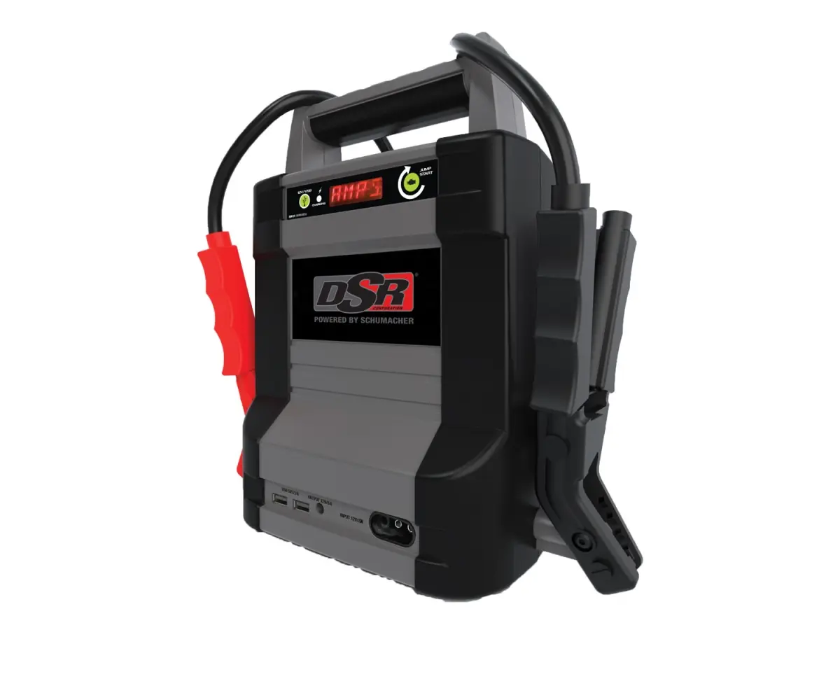 Schumacher SHM-DSR128 Portable 650 Crank Lithium Pro Jump Starter, 2 Lithium Iron Phosphate Batteries, Dual 2.1A USB Ports, Push Button Controls, Scrolling Digital Display