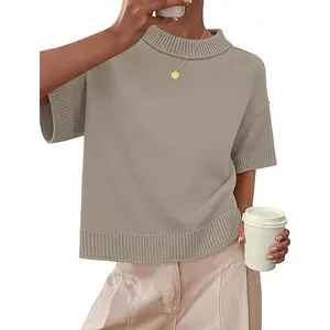 ZESICA Women's Casual Short Sleeve Sweaters 2026 Summer Oversized Crewneck Soft Knit Cropped Tops Trendy Outfits