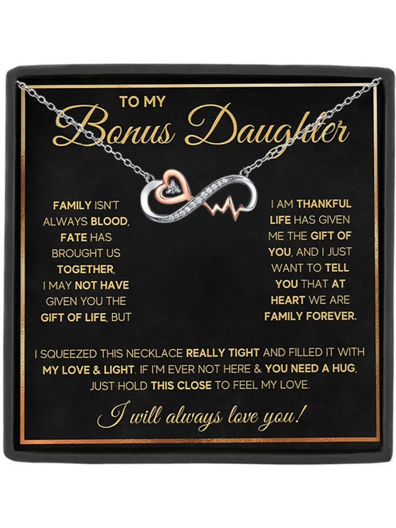 Mother's Day Gift To My Bonus Daughter Heartbeat Heart Design Necklace Pendant Gift Box Step Daughter Birthday Christmas Gifts Birthday Gift Jewelry