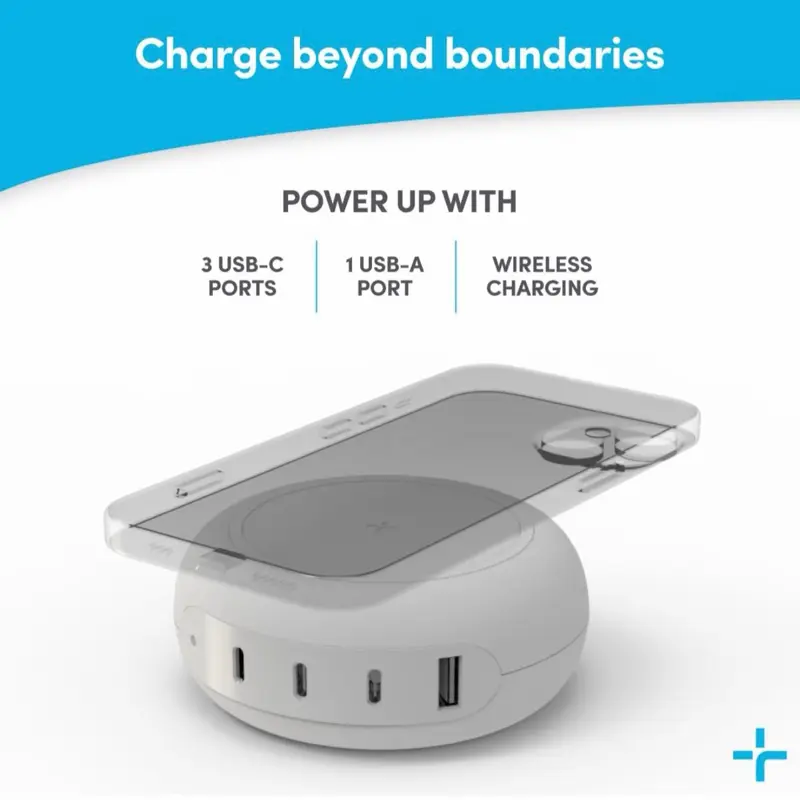 TYLT Hub 100W Multi-Port Power Charging Station, Compact Wireless Fast Charger with 3 USB-C Ports and 1 USB-A Port
