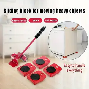 Red Moving Helper — Ultimate moving tool with omnidirectional wheels for an easy ride on caster bases; ideal for heavy furniture and large items; a labor-saving marvel