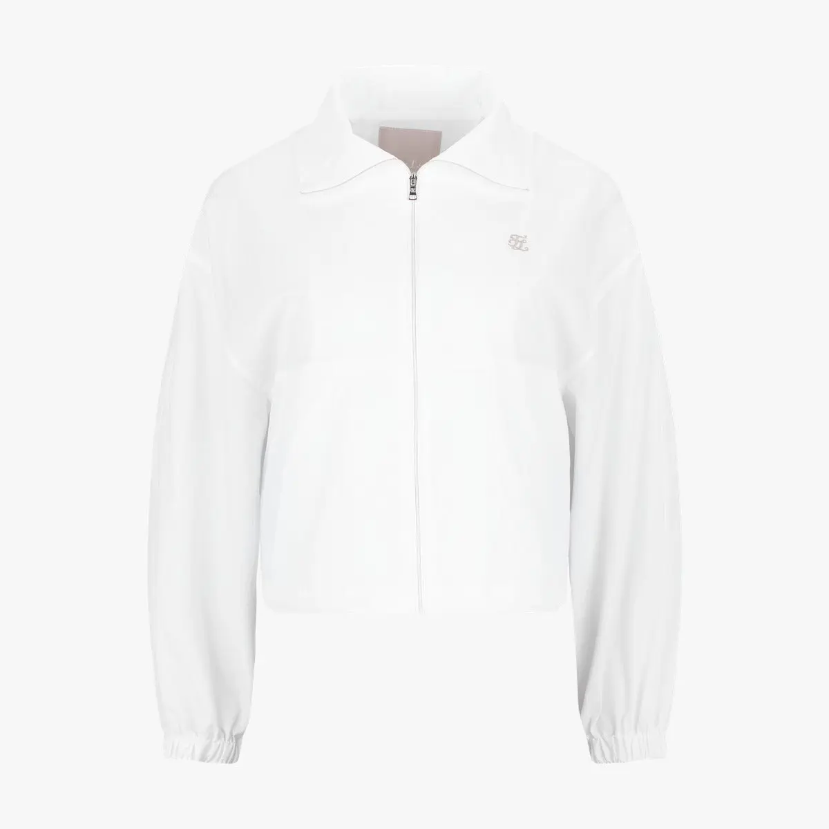 Cropped Shirring Zip-Up Jacket (White)