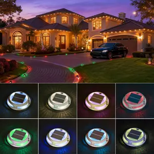 Solar Driveway Lights Outdoor, RGB Color Solar Deck & Dock Lights, IP68 Waterproof, 3 Dynamic Light Modes for Driveway, Walkway, Garden & Step