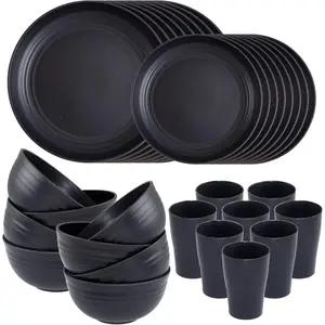 Wheat Straw Dinnerware Sets Plates and Bowls Set Dish Sets for 8 Unbreakable Plate for 8 Dishwasher Safe Reusable Dinnerware Black-16pcs Plates 8pcs Bowls 8pcs Cups.