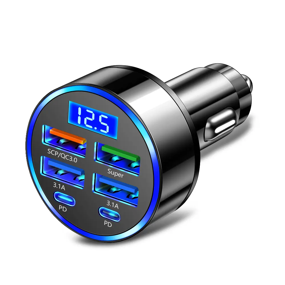6 Ports Fast Car Charger with Voltage Monitor,Car Cigarette Lighter USB Charger (PD+QC3.0) Compatible with iphone13/14/15 & mfish Most Android Models,Car Must Haves USB C Car Charger,back to school,back to school haul