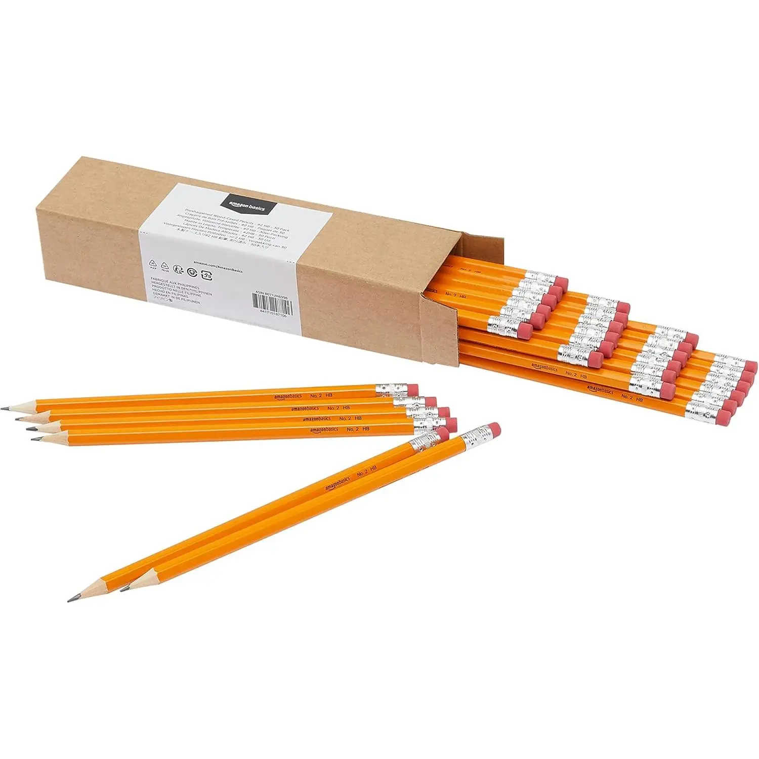 #2 HB Wood-Cased School Pencils with Erasers, Pre-Sharpened Soft Strong Lead, Orange, 30-Count for Writing and Drawing