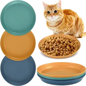 6pcs 6 Inch Whisker-Friendly Shallow Cat Food Bowls Lightweight Wheat Straw for Small Cats Feeder Feeding