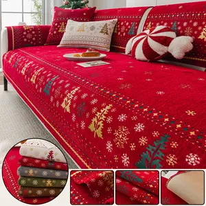 1pc classic Christmas-themed plush sofa cover, warm and soft, machine washable, dust-proof and stain-resistant, suitable for all seasons, ideal for autumn decor, room decor, fits 2/3/4-seater living room sofas, Sofa couch covers
