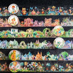 1 Roll Pet Washi Tape in Unique World Series Forest Fantasy Theme, Decorative Sticker for Journals & Water Bottles, Perfect Crafting Supply, Stationery Decoration, Versatile Use, Art Stickers
