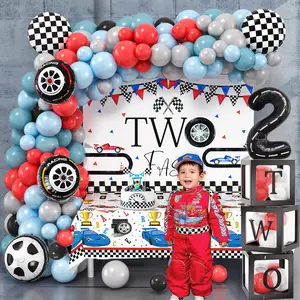 Two Fast Birthday Decorations Race Car Party Supplies for 2 Year Old Boy | Racing Garland Backdrop Tablecloth Boxes Balloon 2nd Party Supply
