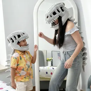 【Summer Vibe】Jurassic Park Dinosaur Skeleton Headpiece Fun Role Play Plush Toy Creative Prank Gift for Kids Family and Friends Plush Material Perfect for Role Playing and Pranks