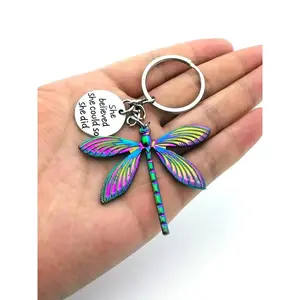 Fashion Colorful Dragonfly Pendant Keychain, Creative Letter Design Keychain for Men & Women, Fashion Keychain for Daily Bag Decor, Trendy All-match & Exquisite Keychain for Birthday Gift