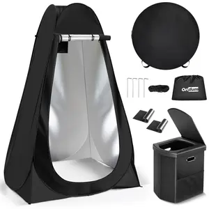 Portable Camping Toilet with Pop-Up Tent, Large Portable Toilet Kit for Adults, Outdoor Camping Shower Tent Changing Room Emergency Folding Toilet Tent Kit with Carry Bag for Camping/Hiking