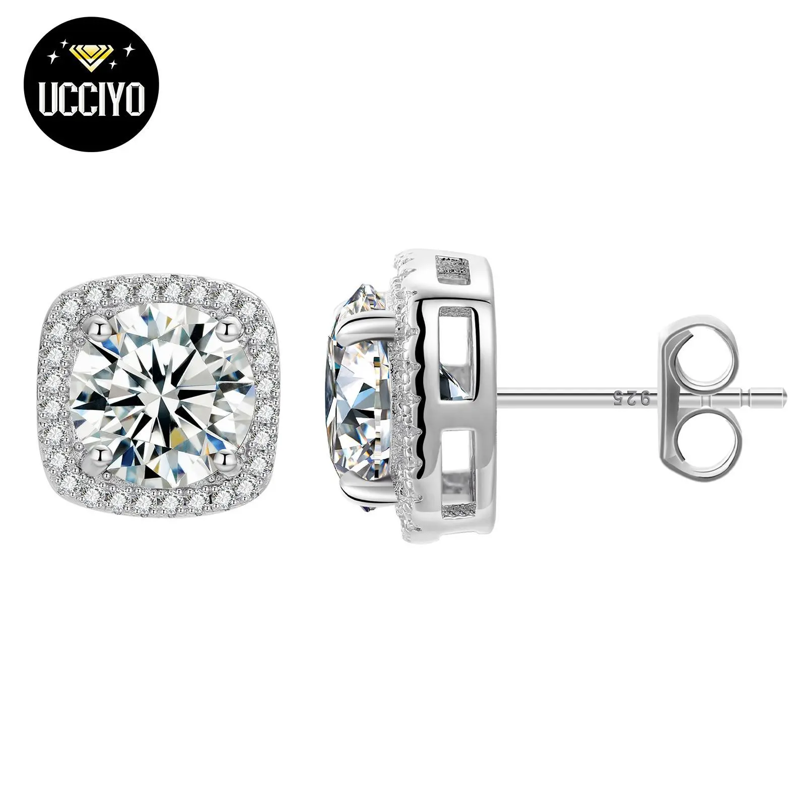 UCCIYO D VVS Synthetic Moissanite Square Stud Earrings 925 Sterling Silver Women Wedding Jewelry Elegant Jewelry Birthday Gift【#EE203】