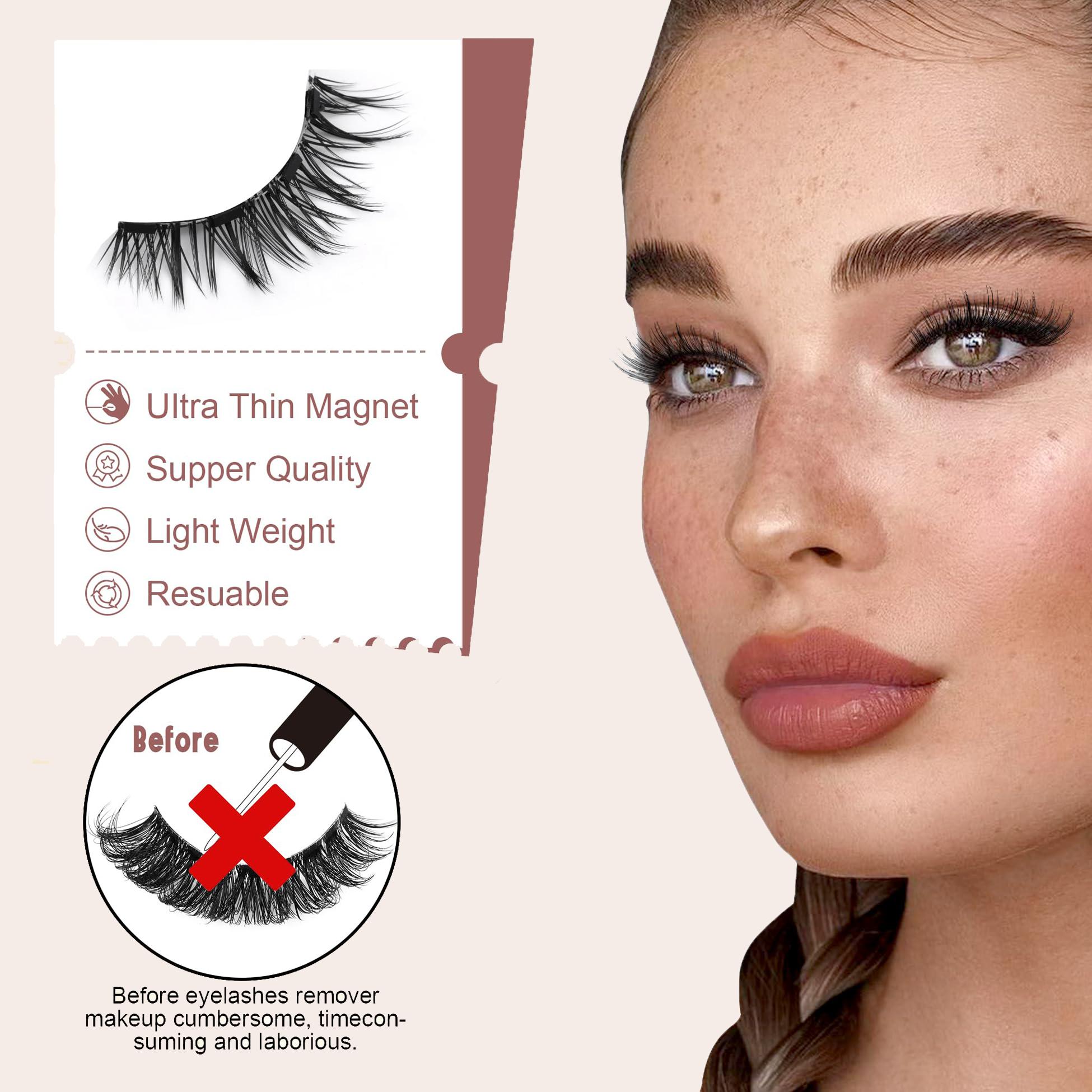 3 Pairs of Reusable Magnetic Eyelashes With Clips, 3D Natural Look, Easy To Wear, No Adhesive Needed, Perfect For Daily Use And Special Occasions