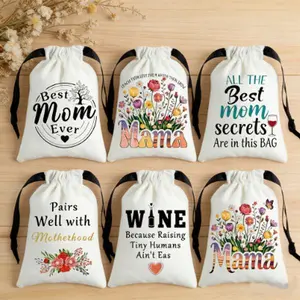 Cotton Linen Drawstring Bag Hanging Dust-Proof Mother's Day Gift Pouch with Floral Designs Inspirational Quotes Party Supplies