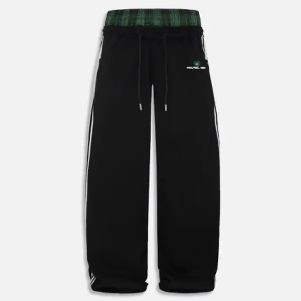 Men's Chic Casual Sporty Joggers - Double-Waist Checkered Patchwork, High-Waisted, Loose-Fit Wide-Leg, Relaxed Long Pants with Pockets (Also Suitable for Women)