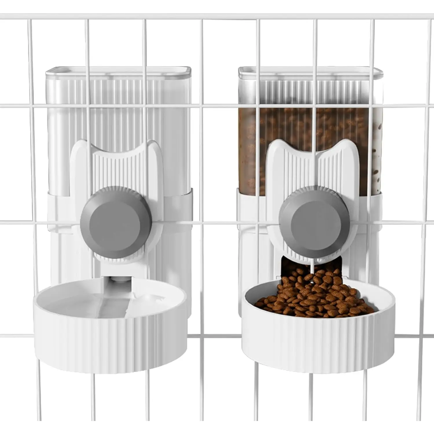 2Pcs Hanging Cage Feeders Set - 1L Gravity Food Dispenser, Automatic Water Dispenser with 75° Ramp, Food Grade, Easy to Clean, Mess-Free, Save Space, Keep Neat, Convenient to Use Kennel Crate Feeding Station for Rabbits