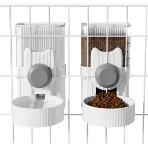 2Pcs Hanging Cage Automatic Small Pet Food Bowl Water Bottle Dispenser, 1L Auto Gravity Pet Feeder and Waterer Set Kennel Feeding Station Crate Feeder Dish for Rabbit Puppy Cats Ferret