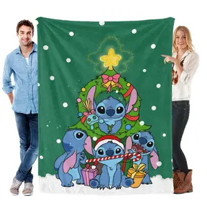 Disney Stitch Christmas Limited Edition Blanket with Festive Tree Design Cozy Stitch Characters Perfect for Holiday Season Gift