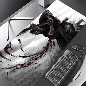 Anime Samurai Warrior Blood Design Mouse Pad, Large Gaming Mouse Pad, Aesthetic Desktop Decoration Protective Pad, Non-slip Rubber Pad, Desk Accessories