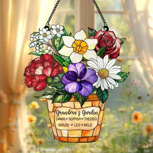 Custom Family Birth Flower Suncatcher - Custom Grandma's Garden Window Hanging - Meaningful Mother's Day Gift for Mom & Grandma