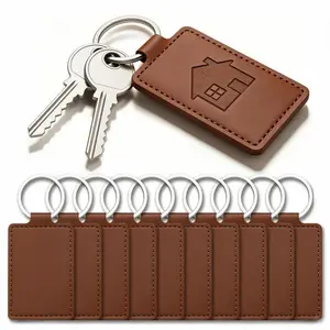 10 Pcs Leather Keychain Blanks Kit with Rings, Laser Engravable PU Leather Key Fob, SummerVibes DIY Personalized Keychains for Crafts