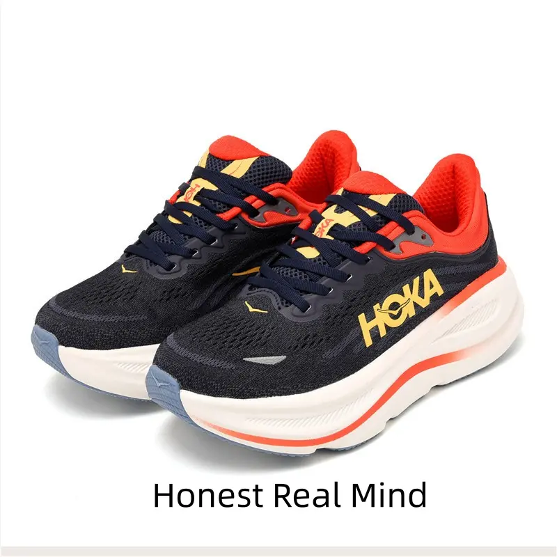Navy Orange Contrast Racing Running Shoes, High-airflow Hollow Mesh, Shock-absorbing Thick Midsole for Long-distance Sports Training, Complete Original Packaging