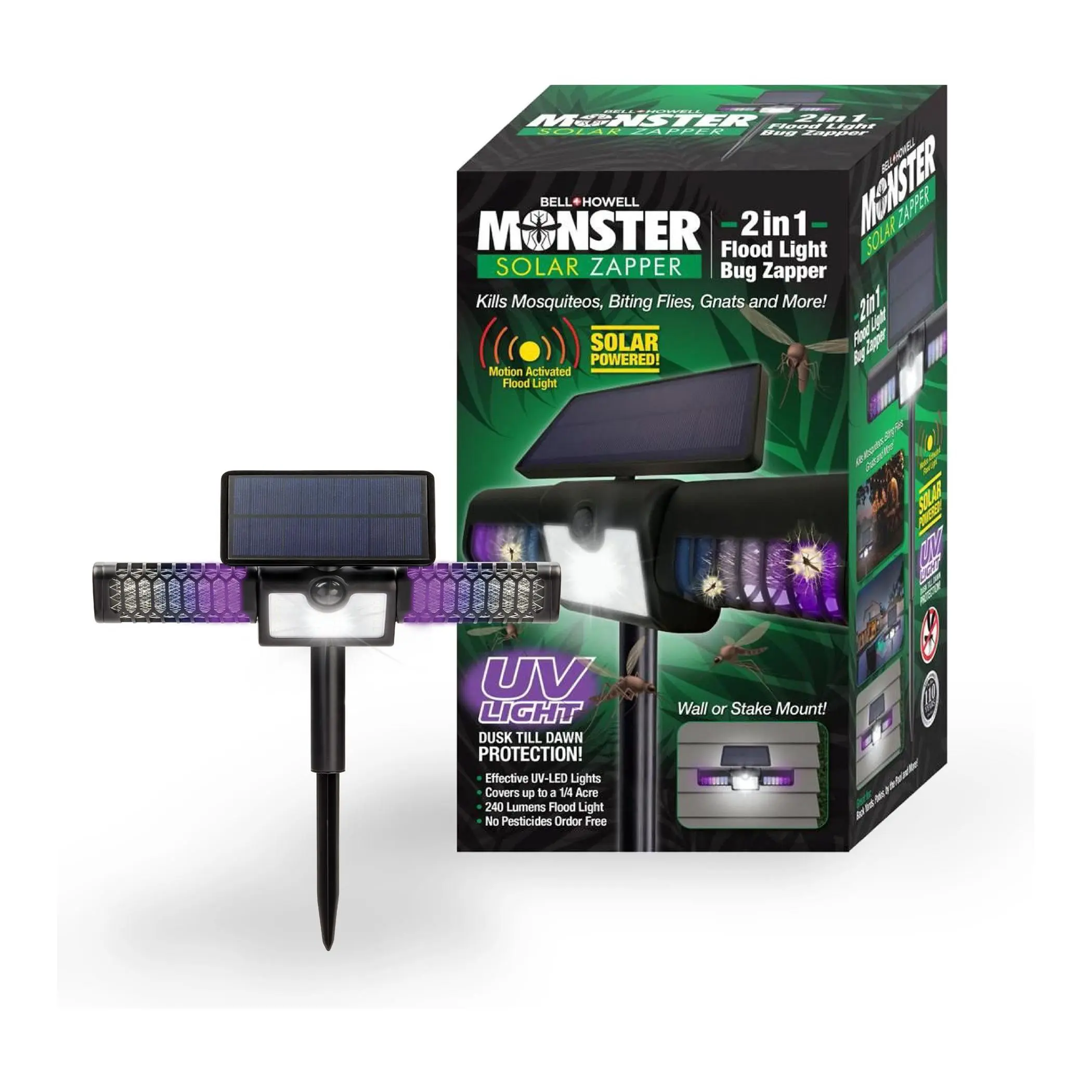 Bell + Howell 2-in-1 Monster Solar Floodlight and Bug Zapper Bell + Howell 2-in-1 Monster Solar Floodlight and Bug Zapper