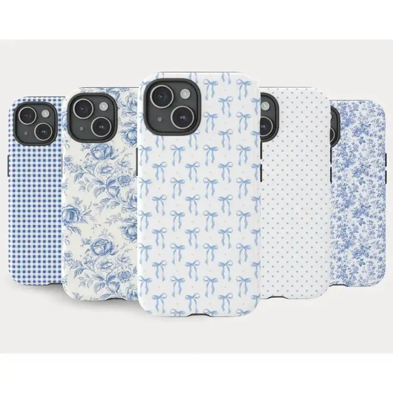 Blue Bow Floral Phone Case,Impact Resistant  Compatible Glossy Finish,phone Case Suitable for Iphone 11/12/13/14/15/16/17 Pro Promax Plus Air and Samsung S22/S23/S24/S25 Plus Ultra Fe