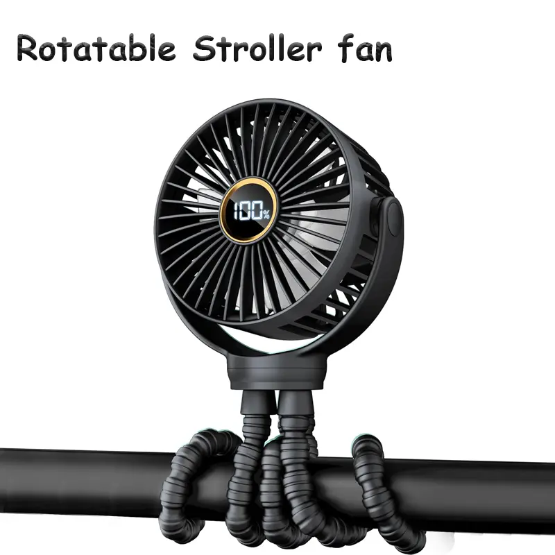 3-Speed Digital Display Clip On Stroller Mini Fan 360° Rotatable USB Rechargeable Personal Cooling Fan Portable Baby Travel Accessory for Car Seat Treadmill Biking