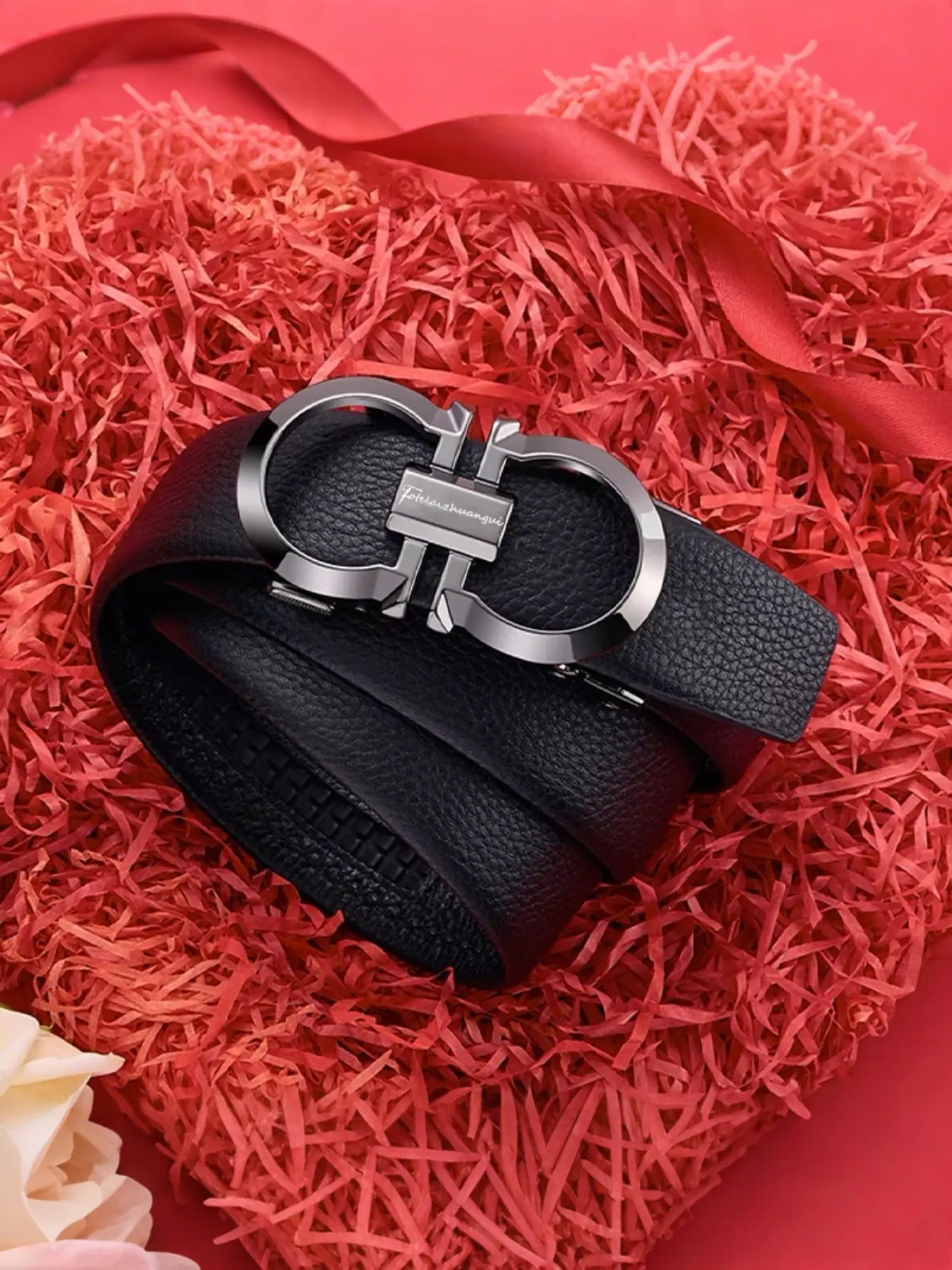 Stylish and versatile men's leather belt with automatic buckle, Fashion Belt, Premium Belts, Top-grain cowhide with lychee pattern. High-end trendy genuine leather belt for business casual style, length 110cm-125cm.