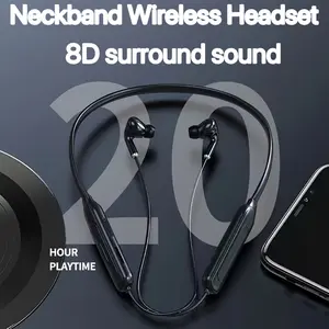 Wireless Neckband Headset Shock Bass Stereo With Microphone In-Ear Noise Cancelling Earbuds Headphones Pluggable Memory Card,Long Standby 20H Playtime/230 mAh Battery Audio Black