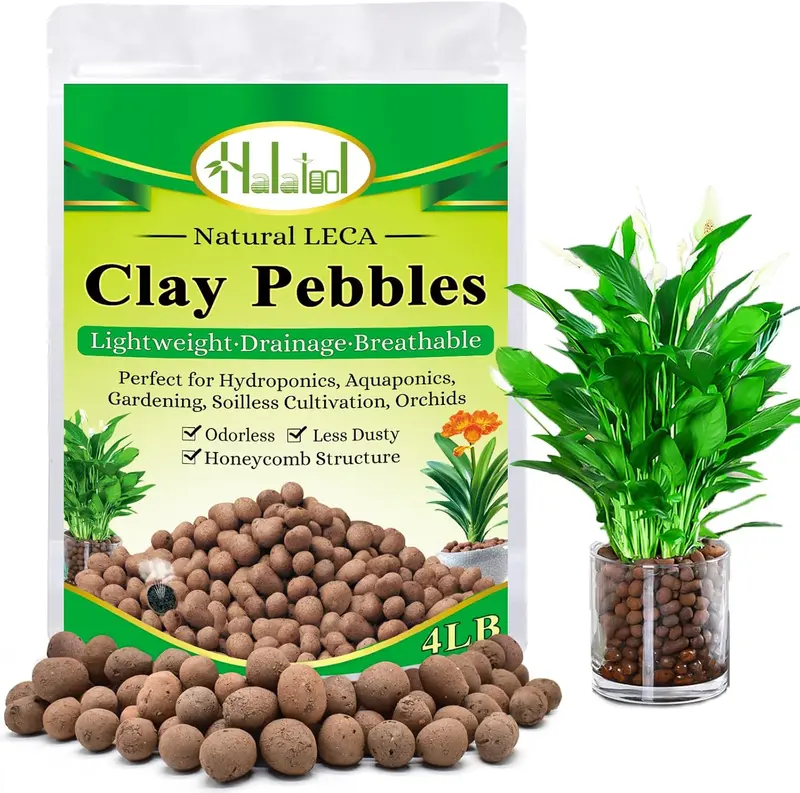 4LB Leca Clay Pebbles for  4mm-16mm Lightweight Clay Balls   Hydro Balls for Aquarium Potted  Hydroponic Growing Gardening Orchids Drainage Decoration Aquaponics