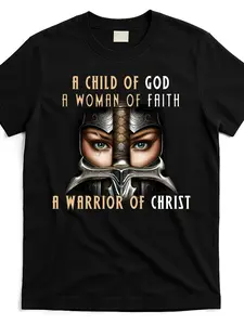 Women's Faith Apparel - Child of God Warrior of Christ T-Shirt, Stretch, Machine Washable All-Season Round Neck Top with Verse Design, Casual Church Wear & Religious Clothing for Church Events & Everyday Faith