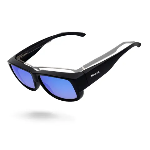 Meeloog Men's Polarized Fit Over Glasses Sunglasses - Rectangle Wrap-Around High Quality, Lightweight Durable, Trendy Sporty UV400 Eye Shield Sunglasses for Driving, Fishing, Gift-Ready Set ST0006
