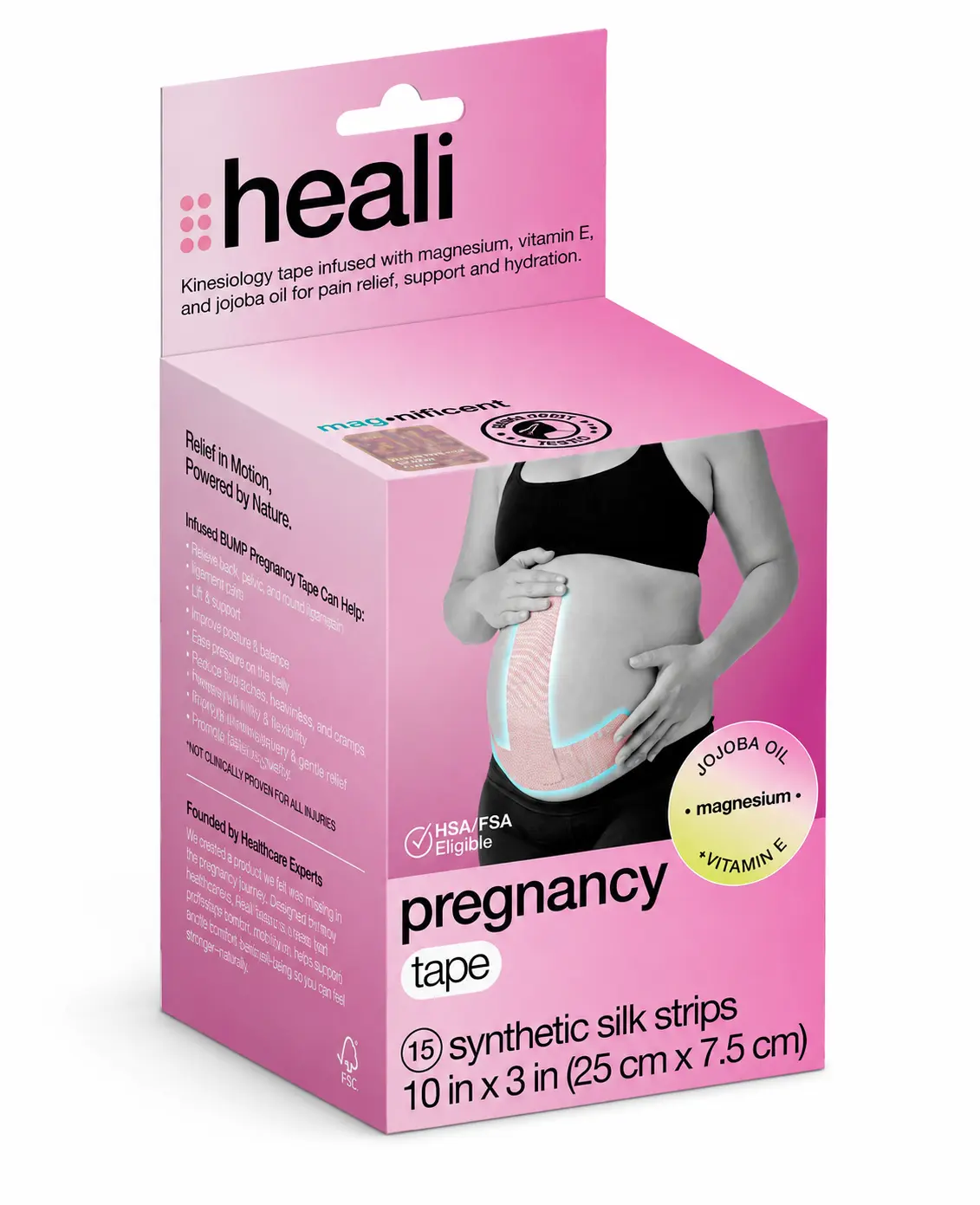 HEALI Lilac Pregnancy Support Tape - Magnesium Menthol Infused Kinesiology Tape Pregnant Belly Band Postpartum Recovery Kit, Lilac