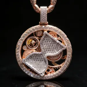 2174 Timepiece Hourglass Gear Wheel Pendant For Men Women Hip Hop Drip Mechanical Design Versatile Unisex Jewelry customizable with engraved letters, logos or patterns Mois Cuban Chain Luminous Couple Necklace