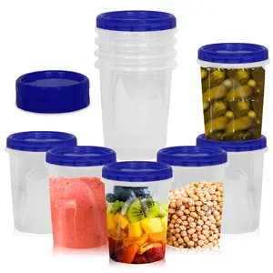 HomeyGear 32 oz 8 Pack Twist Top Food Deli Containers Screw Seal Lid Meal Prep Leakproof Stackable Reusable, Microwave Dishwasher Freezer Safe Quality Plastic Storage Container BPA Free Durable