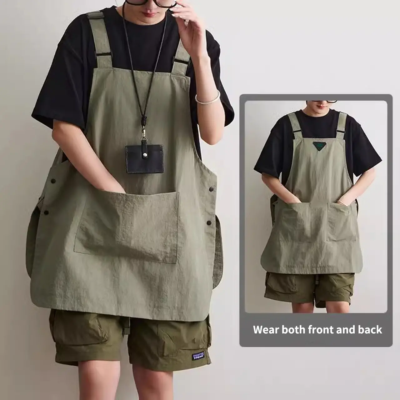 Japanese Waterproof Kitchen Cooking Apron, Unisex Kitchen & Coffee Shop Workwear, Dual-Sided Design, Pockets for Storage, Back-To-School Season Essential, Kitchen Aprons, Apron With Pockets