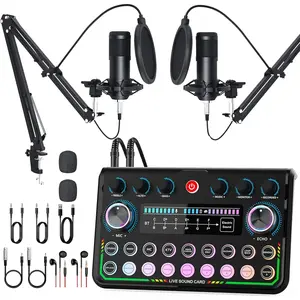 Podcast Equipment Bundle for 2 with Audio Interface, Studio Condenser Podcast Microphone, Microphone Mixer & Voice Changer, -in-One Podcast Bundle for Recording, Streaming, Singing & Gaming