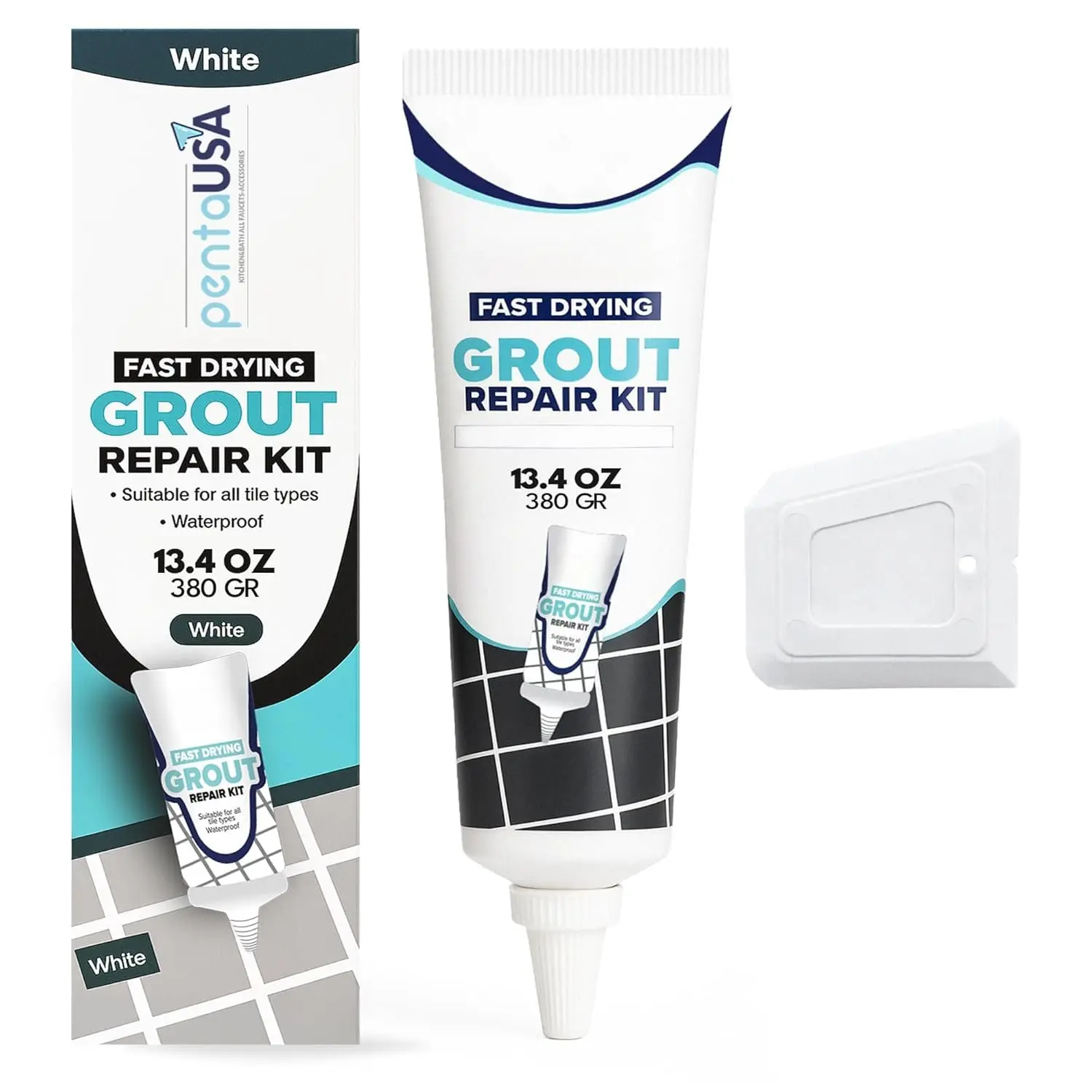 Tile Grout Repair Kit - White Premixed  Sanded Grout, Water-Resistant Grout Filler for Bathroom&Shower, Kitchen Floor,  Drying, with Applicator, 13.4 oz (380g)