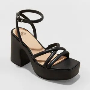 Wild Fable Women's Chunky Block High Heel Sandals Ankle Strap Memory Foam